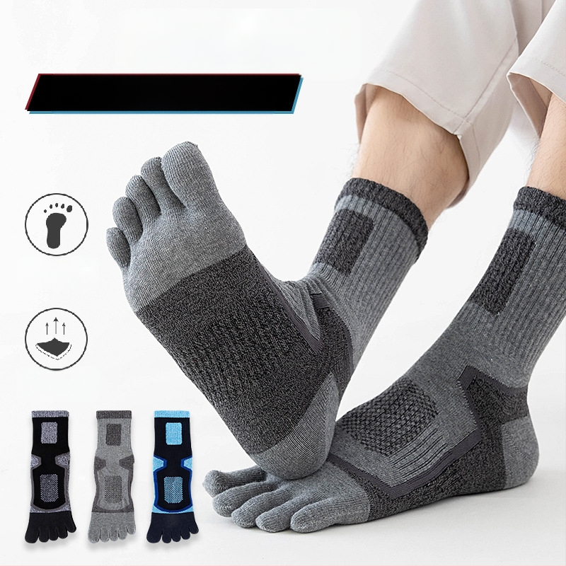 Vyriškos kojinės iki pirštų, ilgos sportinės kojinės, medvilninės kojinės, prakaitą sugeriančios, vidutinio ilgio, kvėpuojančios, nesmirdinčios pėdos, didelio dydžio vyriškos kojinės iki pirštų