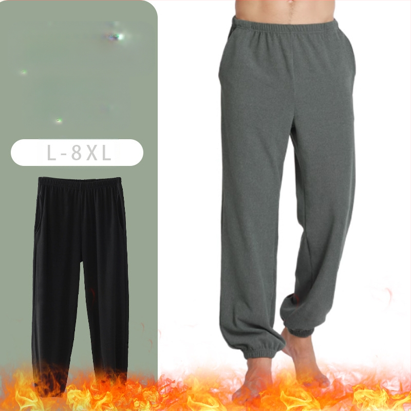 Keskealise isa pluss paks ja suurendatud lahtised sametist aluspüksid paksudele meestele. Talvised fliisvoodriga ja paksendatud vabaaja soojad püksid.