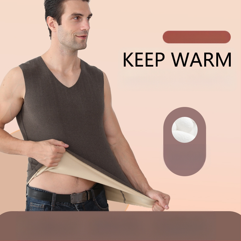 De velvet kiirkuumenev meeste V-kaelusega õmblusteta termovest sügis- ja talvealusvest harjatud õhukese paksendatud fliisvoodriga