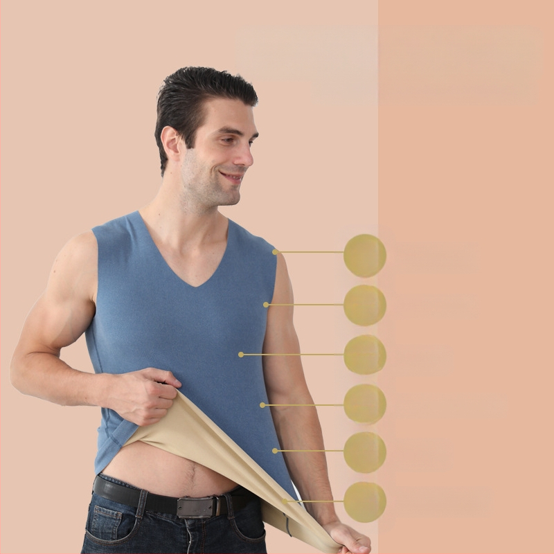 De velvet kiirkuumenev meeste V-kaelusega õmblusteta termovest sügis- ja talvealusvest harjatud õhukese paksendatud fliisvoodriga