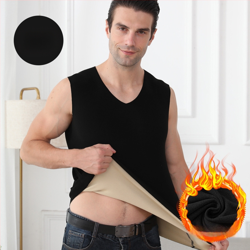 De velvet kiirkuumenev meeste V-kaelusega õmblusteta termovest sügis- ja talvealusvest harjatud õhukese paksendatud fliisvoodriga