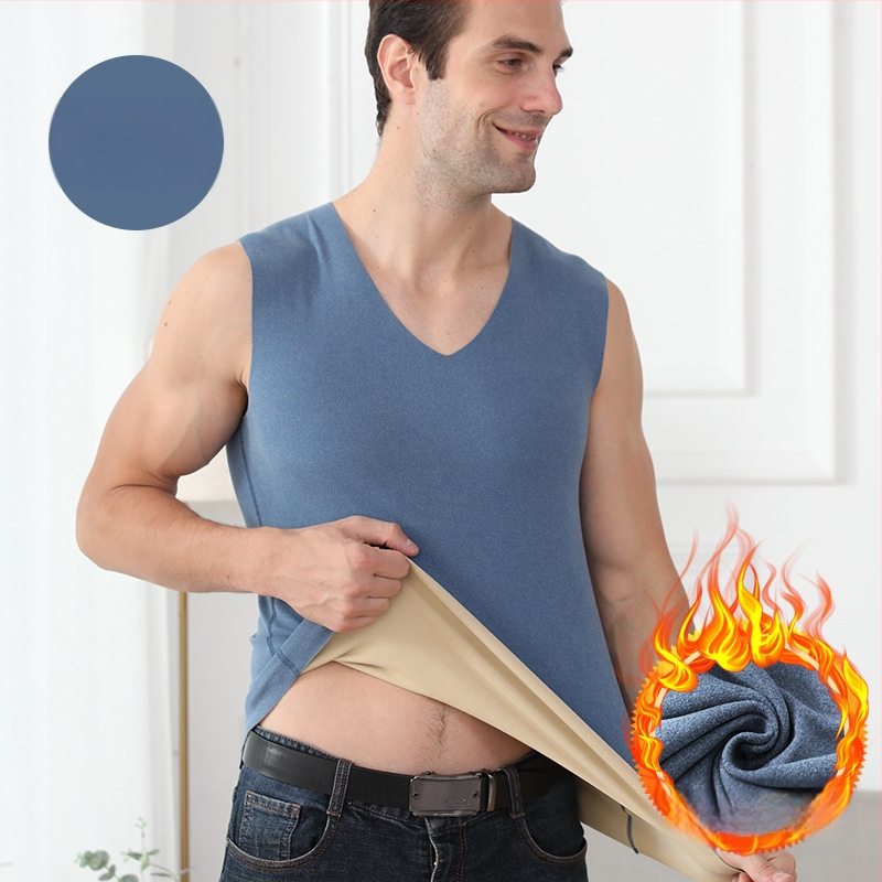 De velvet kiirkuumenev meeste V-kaelusega õmblusteta termovest sügis- ja talvealusvest harjatud õhukese paksendatud fliisvoodriga