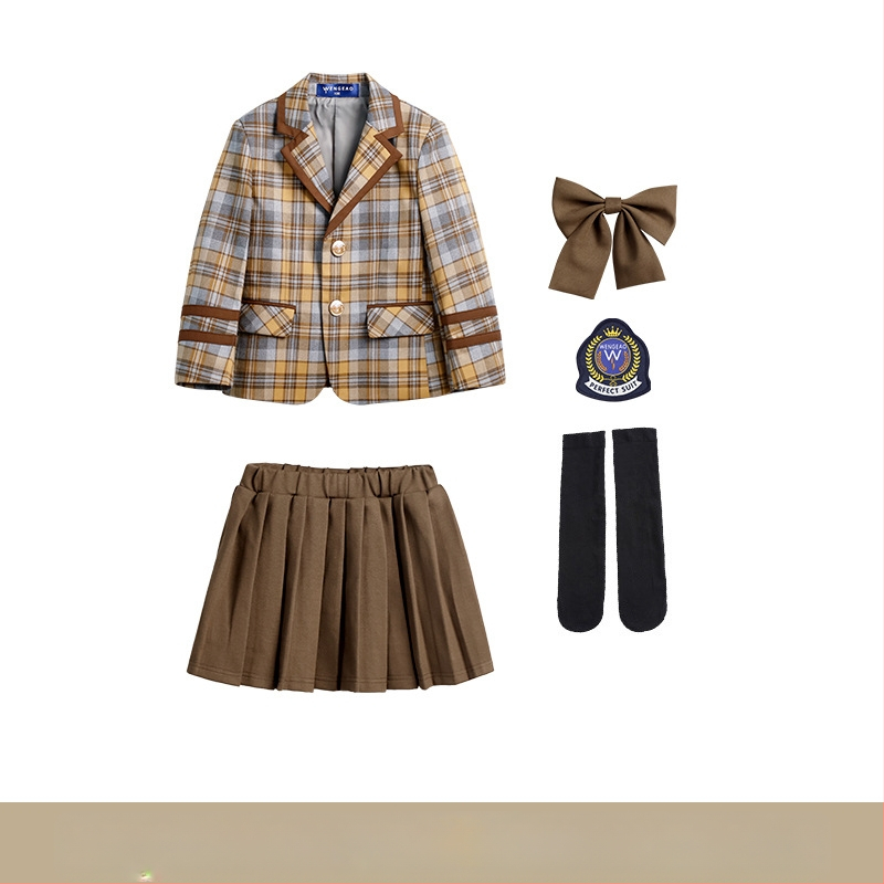 Pradinės mokyklos mokinių pavasario ir rudens klasės drabužiai britų koledžo stiliaus mokyklinė uniforma darželio sodo drabužiai vaikams languotas kostiumas sijonas kostiumas