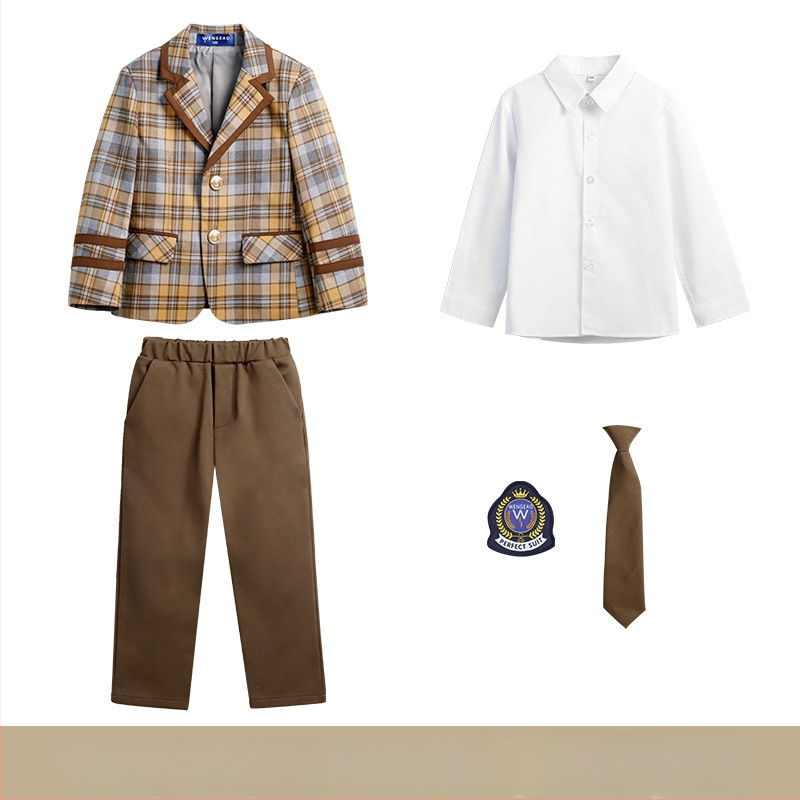 Pradinės mokyklos mokinių pavasario ir rudens klasės drabužiai britų koledžo stiliaus mokyklinė uniforma darželio sodo drabužiai vaikams languotas kostiumas sijonas kostiumas