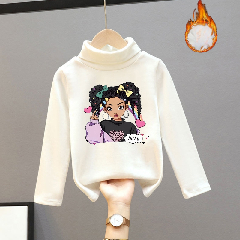 Djevojačka majica s dugim rukavima, zapadnjački stil, poluvisoki ovratnik, debeli baršun, nova dječja odjeća za proljeće i jesen 2025.