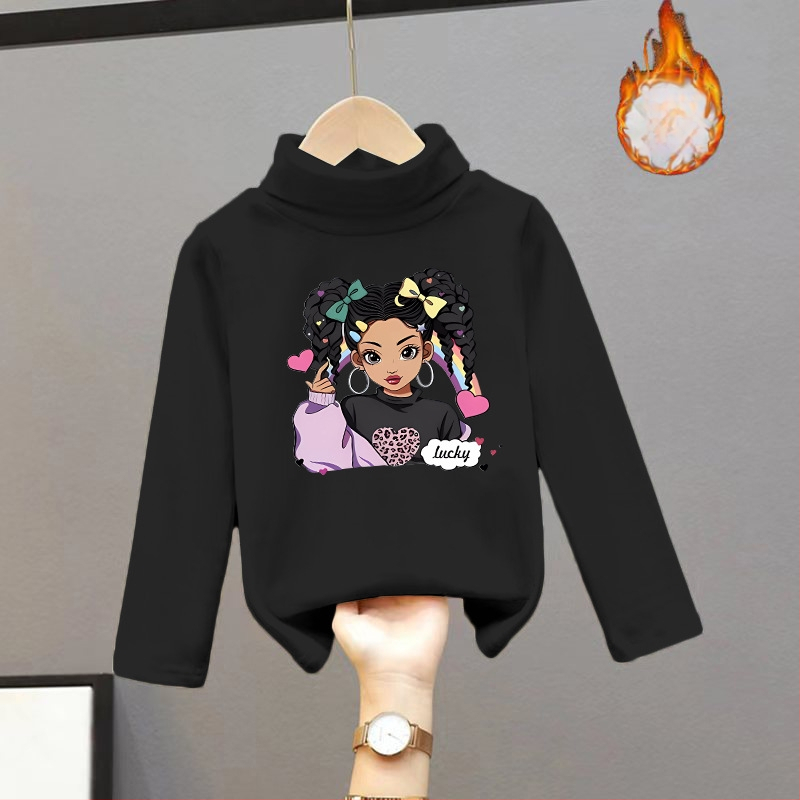 Djevojačka majica s dugim rukavima, zapadnjački stil, poluvisoki ovratnik, debeli baršun, nova dječja odjeća za proljeće i jesen 2025.