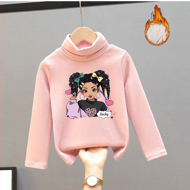 Djevojačka majica s dugim rukavima, zapadnjački stil, poluvisoki ovratnik, debeli baršun, nova dječja odjeća za proljeće i jesen 2025.