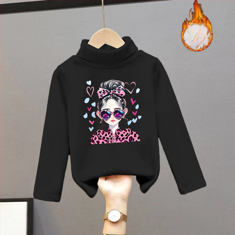 Djevojačka majica s dugim rukavima, zapadnjački stil, poluvisoki ovratnik, debeli baršun, nova dječja odjeća za proljeće i jesen 2025.