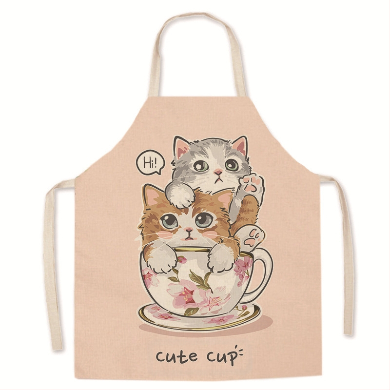 Tarpvalstybinis karšto išpardavimo animacinių filmukų spausdintas užšifruotas lininis prijuostė mielas kačiukas tėvų ir vaikų prijuostė namų valymo kombinezonas be rankovių