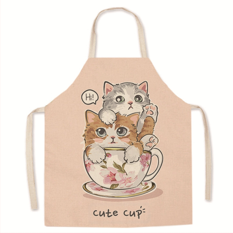 Tarpvalstybinis karšto išpardavimo animacinių filmukų spausdintas užšifruotas lininis prijuostė mielas kačiukas tėvų ir vaikų prijuostė namų valymo kombinezonas be rankovių