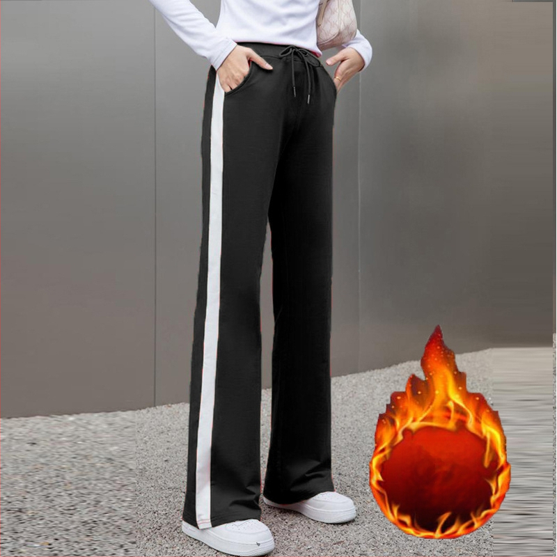 Plačiaklešnės moteriškos vasarinės naujo stiliaus mikro sportinės kelnės, plonos dryžuotos, aukštu juosmeniu, laisvalaikio sportinės kelnės