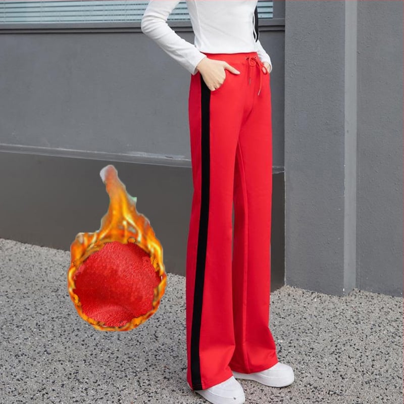 Plačiaklešnės moteriškos vasarinės naujo stiliaus mikro sportinės kelnės, plonos dryžuotos, aukštu juosmeniu, laisvalaikio sportinės kelnės