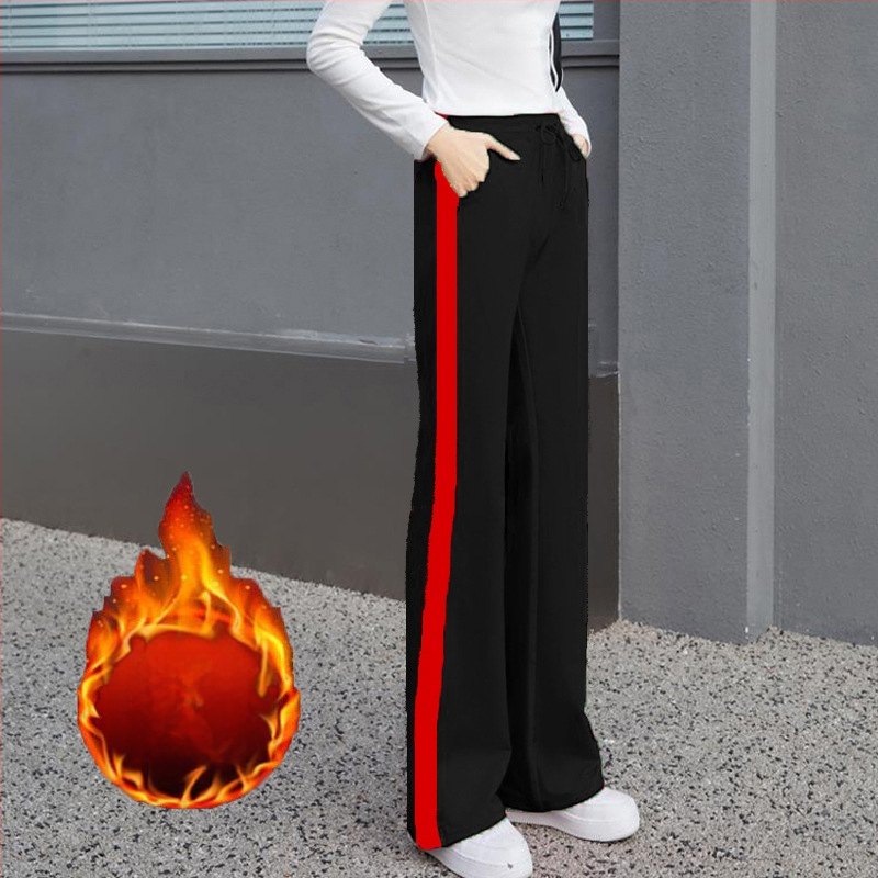 Plačiaklešnės moteriškos vasarinės naujo stiliaus mikro sportinės kelnės, plonos dryžuotos, aukštu juosmeniu, laisvalaikio sportinės kelnės