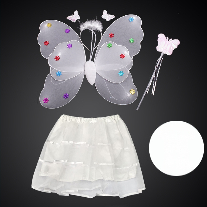 Детско сценично облекло за детска градина, рокля за принцеса, костюм с крила на ангел и пеперуда от четири части