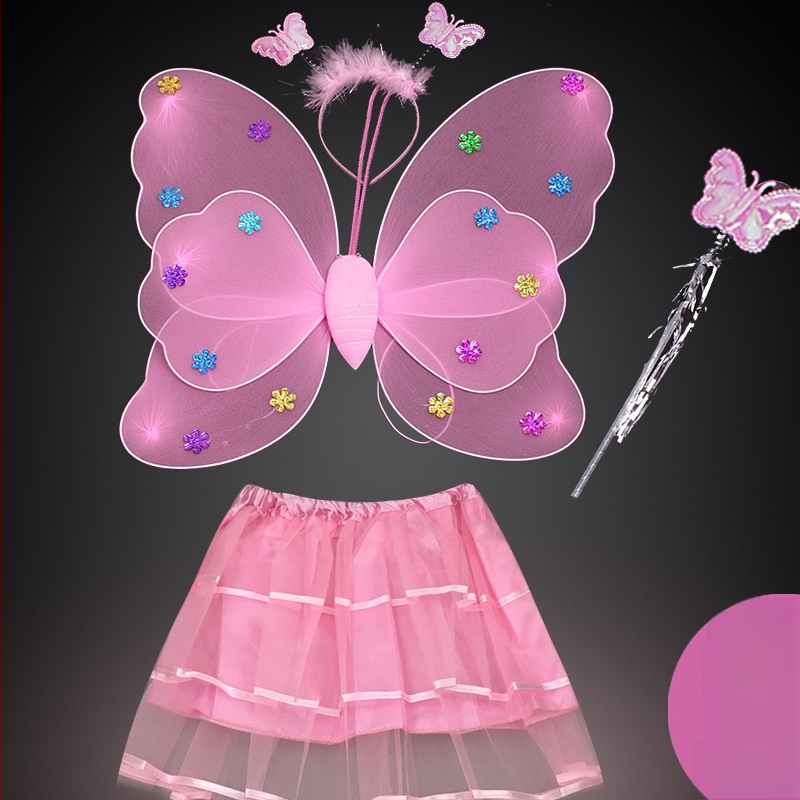 Детско сценично облекло за детска градина, рокля за принцеса, костюм с крила на ангел и пеперуда от четири части
