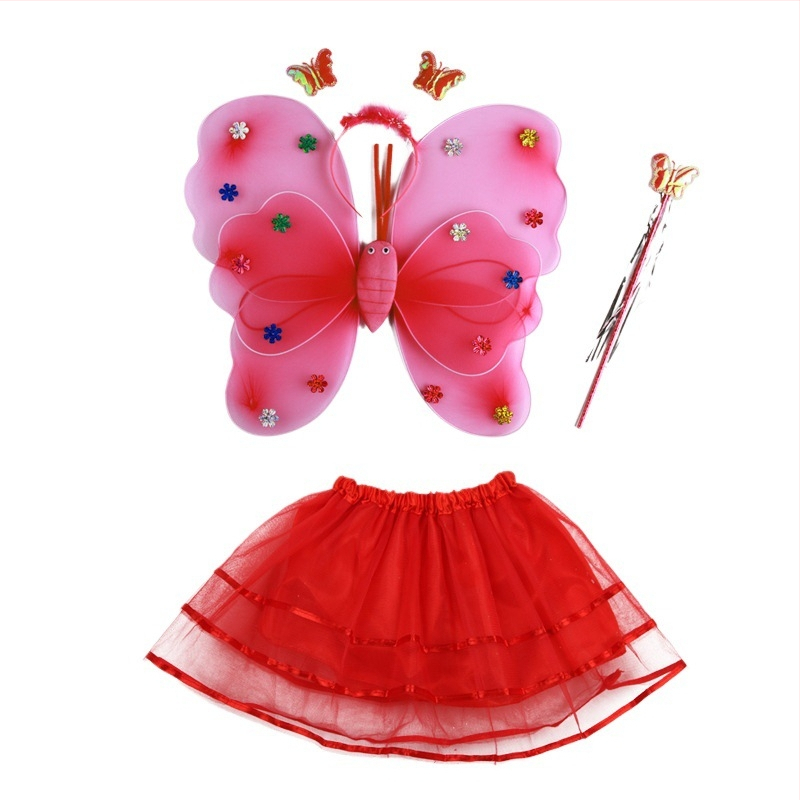 Детско сценично облекло за детска градина, рокля за принцеса, костюм с крила на ангел и пеперуда от четири части