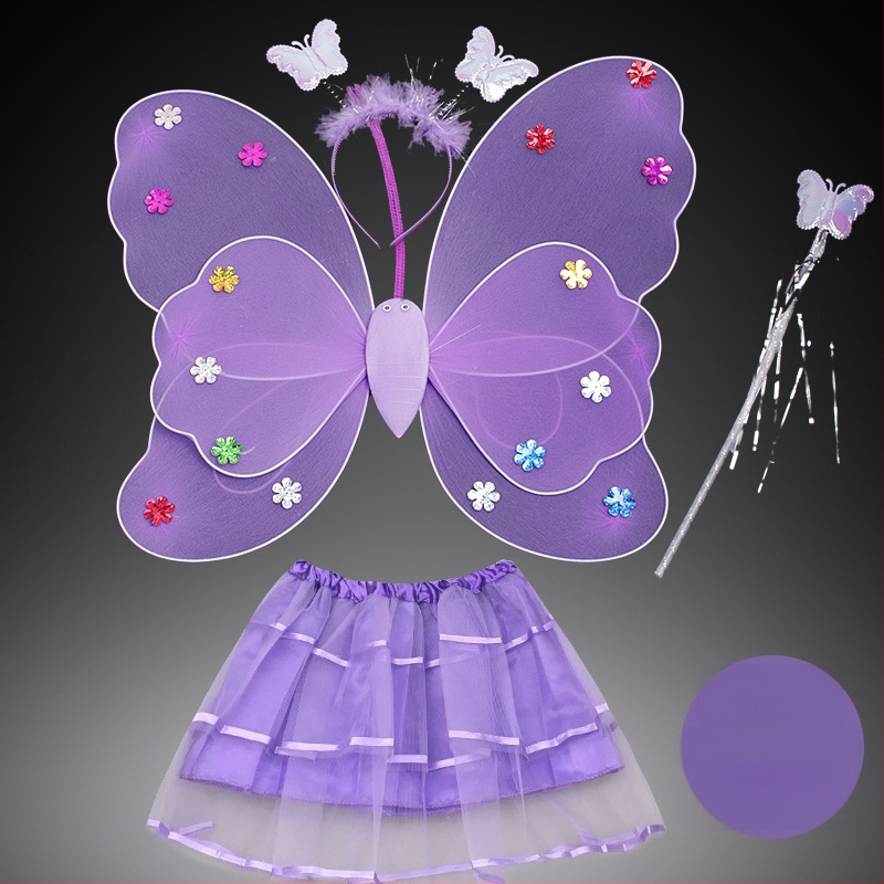 Детско сценично облекло за детска градина, рокля за принцеса, костюм с крила на ангел и пеперуда от четири части