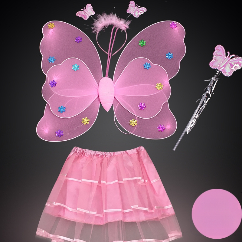 Детско сценично облекло за детска градина, рокля за принцеса, костюм с крила на ангел и пеперуда от четири части
