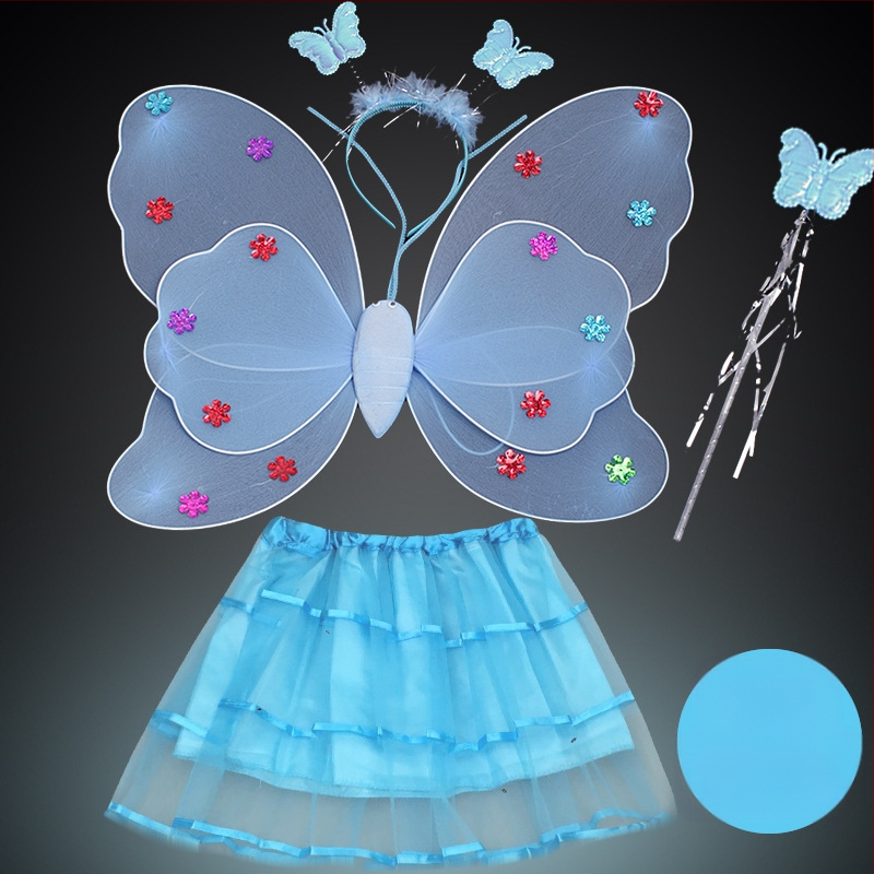 Детско сценично облекло за детска градина, рокля за принцеса, костюм с крила на ангел и пеперуда от четири части