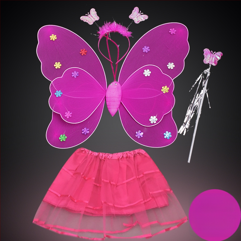 Детско сценично облекло за детска градина, рокля за принцеса, костюм с крила на ангел и пеперуда от четири части