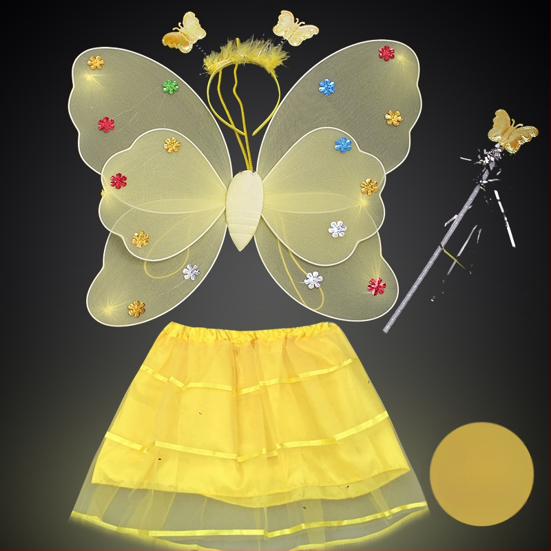 Детско сценично облекло за детска градина, рокля за принцеса, костюм с крила на ангел и пеперуда от четири части