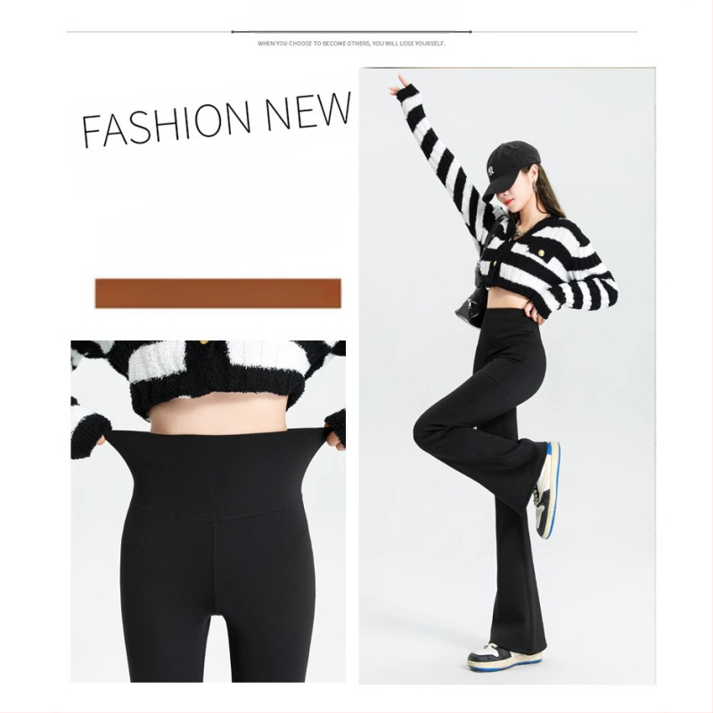 Pantaloni lungi Shark pentru femei, talie înaltă, toamnă și iarnă, căptușiți cu fleece, slim-fit, mop, pantaloni Dose-fit, pantaloni evazați, la modă, lejeri