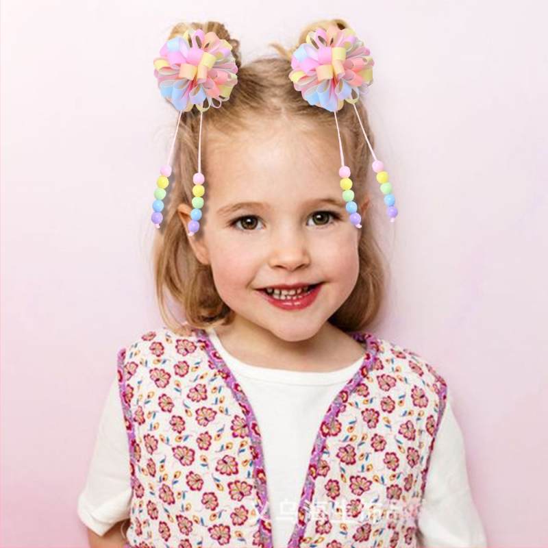 Határokon átnyúló robbanások lányoknak aranyos göndör gombóc bojtos hajcsattal színes buborék virág bordás hajvirág hajcsat