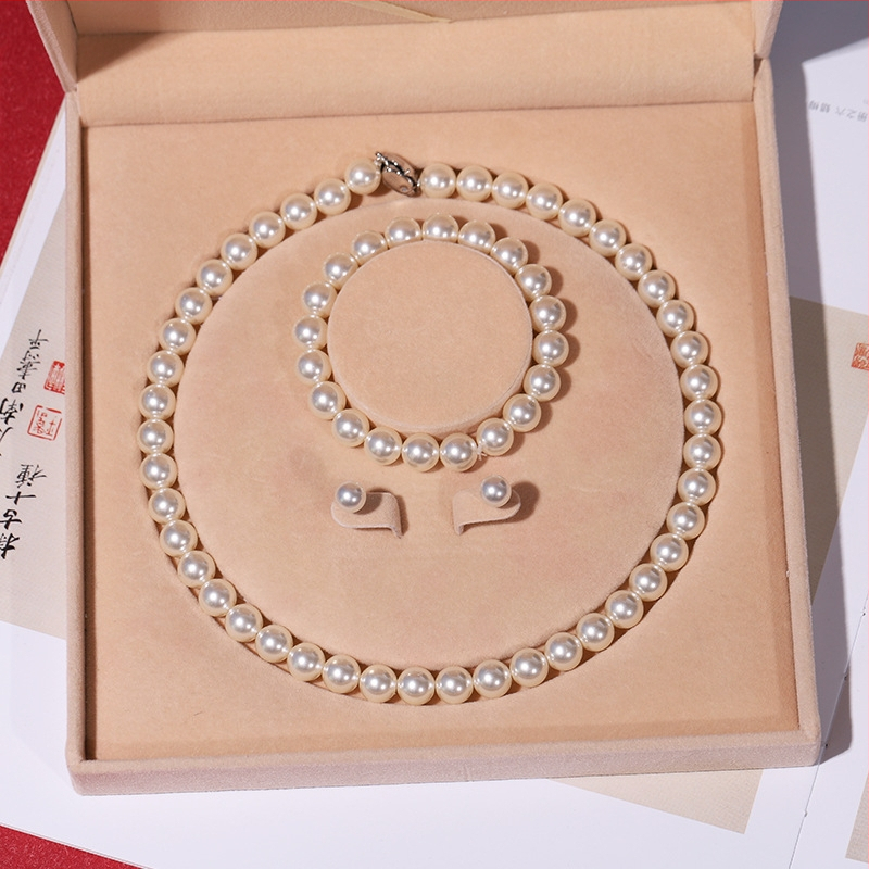 Colier cu perle naturale din scoici de mare adânc, en-gros, set de trei piese pentru femei, bijuterii, cadou de Ziua Mamei, cadou live