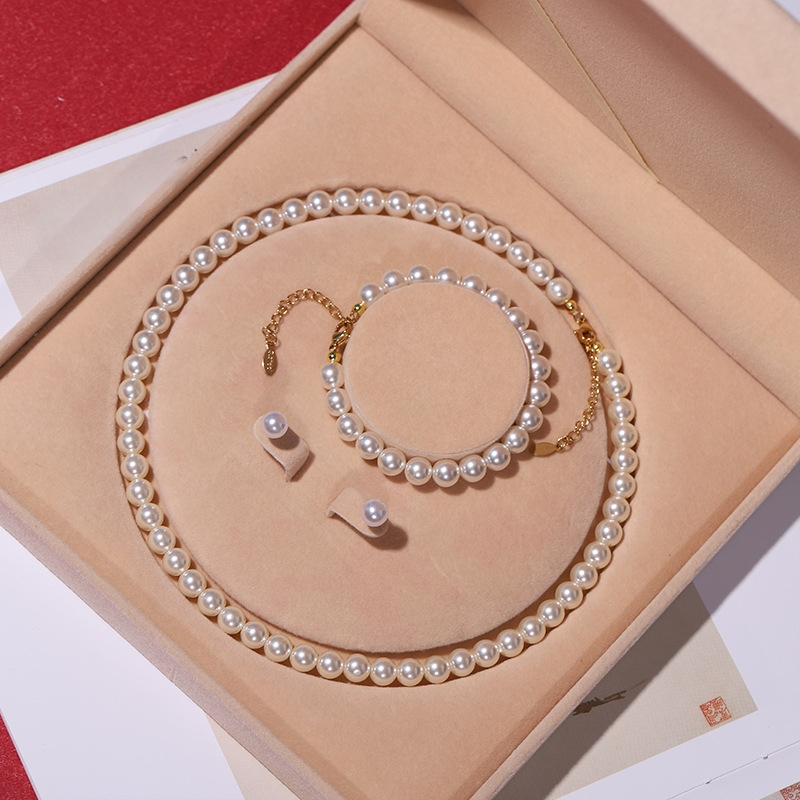 Colier cu perle naturale din scoici de mare adânc, en-gros, set de trei piese pentru femei, bijuterii, cadou de Ziua Mamei, cadou live