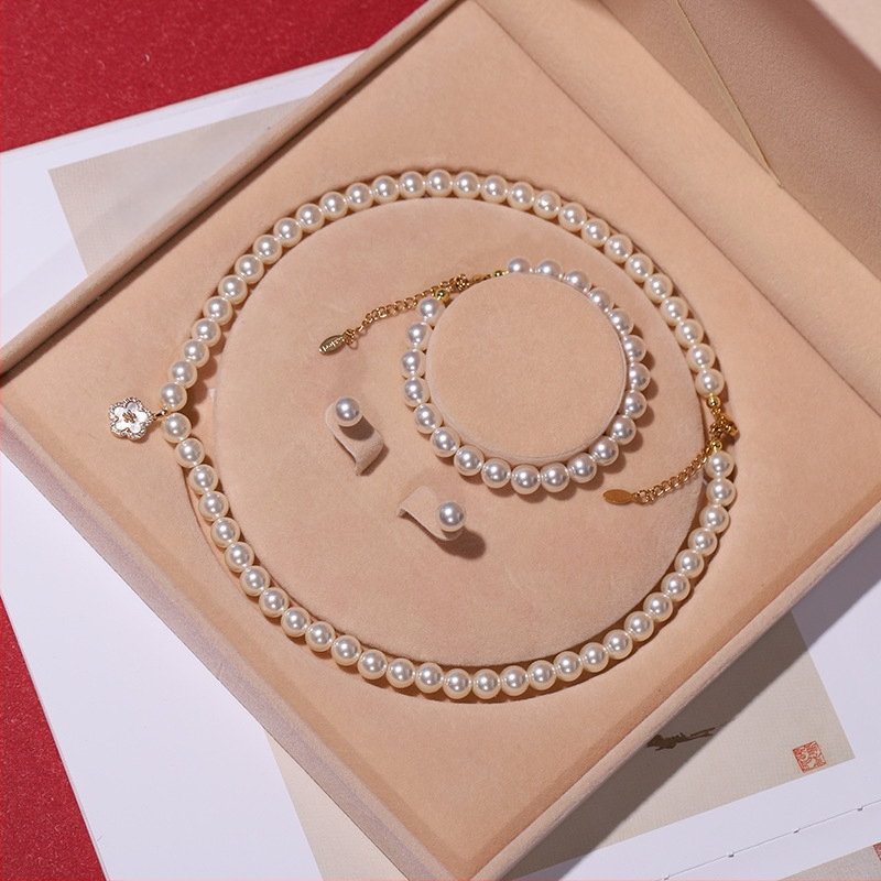 Colier cu perle naturale din scoici de mare adânc, en-gros, set de trei piese pentru femei, bijuterii, cadou de Ziua Mamei, cadou live