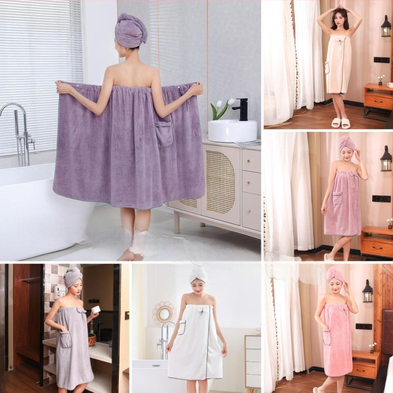 Didelio tankio kostiumas, dviejų dalių komplektas, krūtinės apvyniotas koralinės vilnos vonios sijonas, vonios kepuraitė, vandenį sugeriantis ir lengvai džiūstantis suaugusiųjų buitinis vonios rankšluostis, plaukų džiovinimo kepuraitė