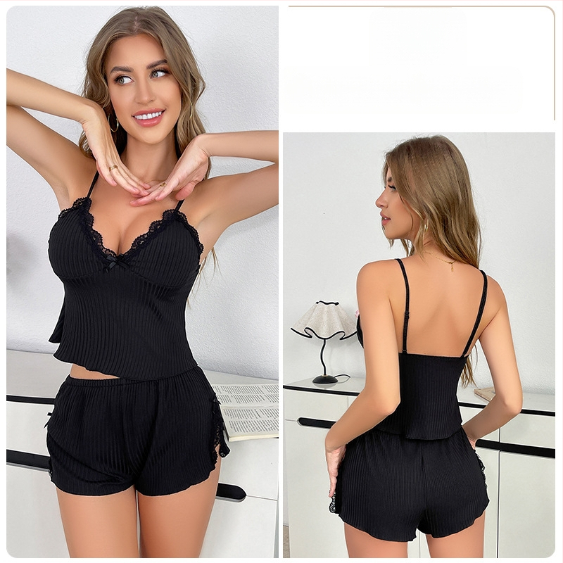 Guiruo ārējās tirdzniecības ledus zīda apakšveļa seksīgs dziļš V plus krūšu polsterējums Pure Desire salds slinga augšdaļas šorti sieviešu uzvalks F4479