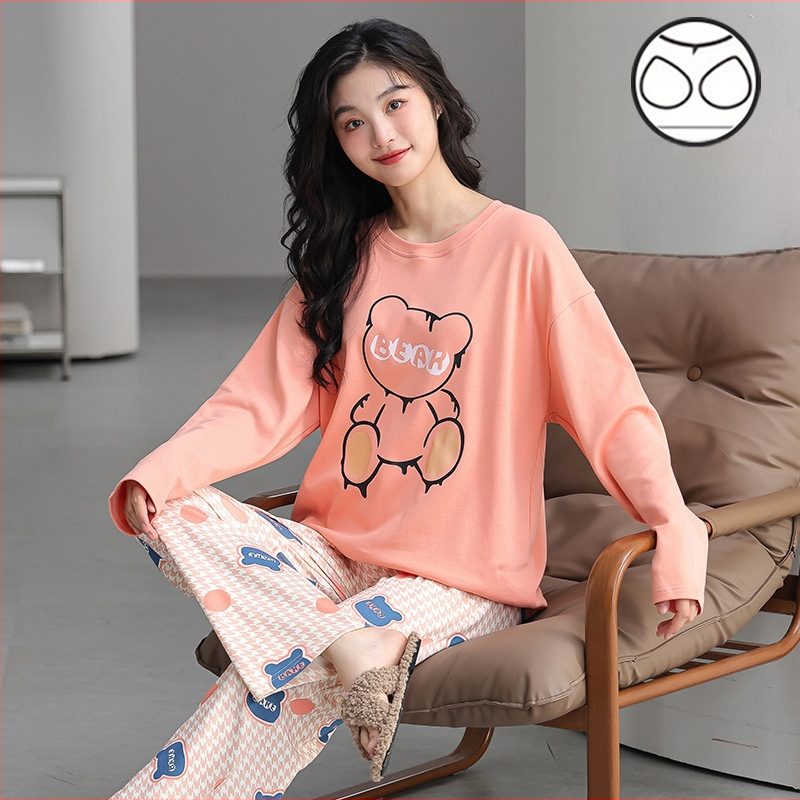 Jesenska i zimska pidžama dugih rukava za žene, vanjska odjeća s trakom za glavu i jastučićima za prsa, jednodijelna, dvodijelna, slatka, plus size, široka kućna odjeća