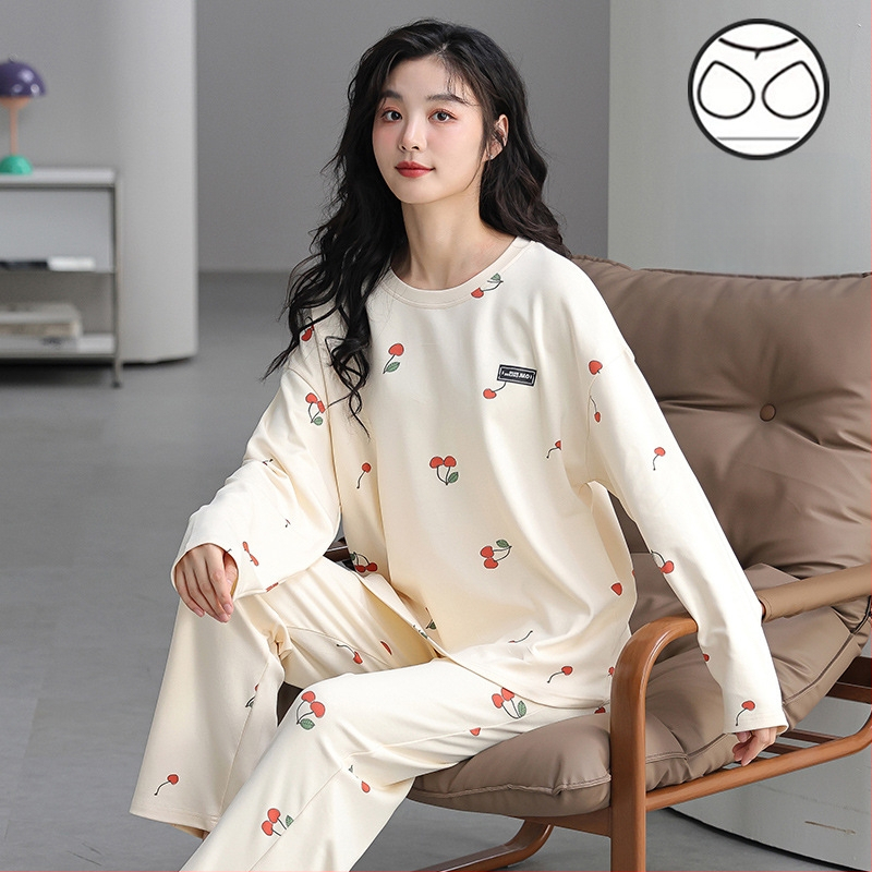 Jesenska i zimska pidžama dugih rukava za žene, vanjska odjeća s trakom za glavu i jastučićima za prsa, jednodijelna, dvodijelna, slatka, plus size, široka kućna odjeća
