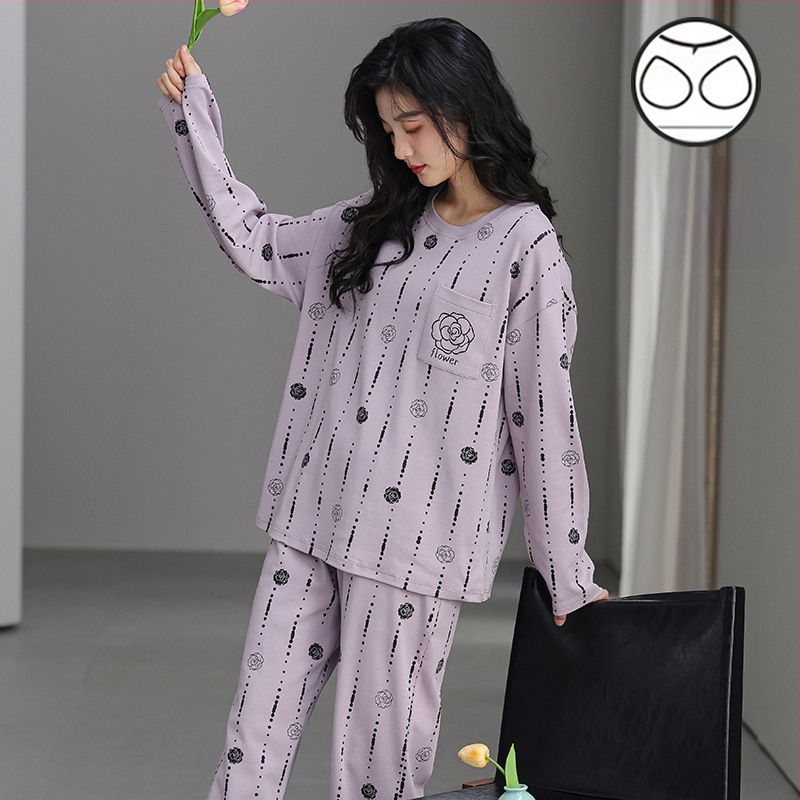 Jesenska i zimska pidžama dugih rukava za žene, vanjska odjeća s trakom za glavu i jastučićima za prsa, jednodijelna, dvodijelna, slatka, plus size, široka kućna odjeća