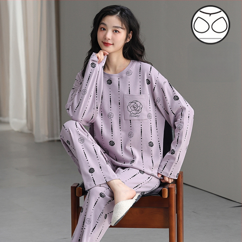 Jesenska i zimska pidžama dugih rukava za žene, vanjska odjeća s trakom za glavu i jastučićima za prsa, jednodijelna, dvodijelna, slatka, plus size, široka kućna odjeća