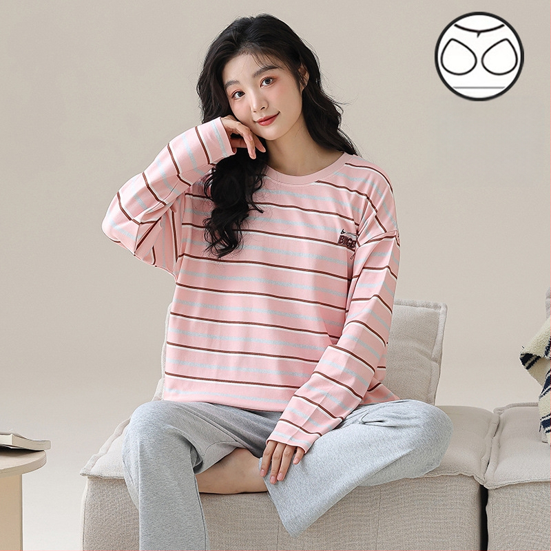 Jesenska i zimska pidžama dugih rukava za žene, vanjska odjeća s trakom za glavu i jastučićima za prsa, jednodijelna, dvodijelna, slatka, plus size, široka kućna odjeća