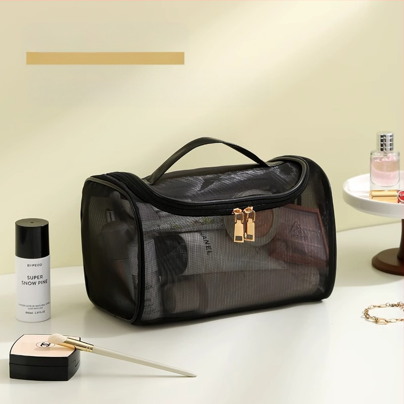 Nailonvõrgust kahekihiline kosmeetikakott, naiste suure mahutavusega kaasaskantav reisikosmeetika pesukott, hulgimüügitrükk, LOGO