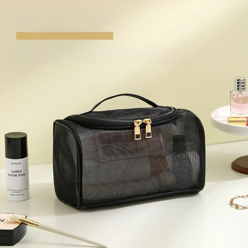 Nailonvõrgust kahekihiline kosmeetikakott, naiste suure mahutavusega kaasaskantav reisikosmeetika pesukott, hulgimüügitrükk, LOGO