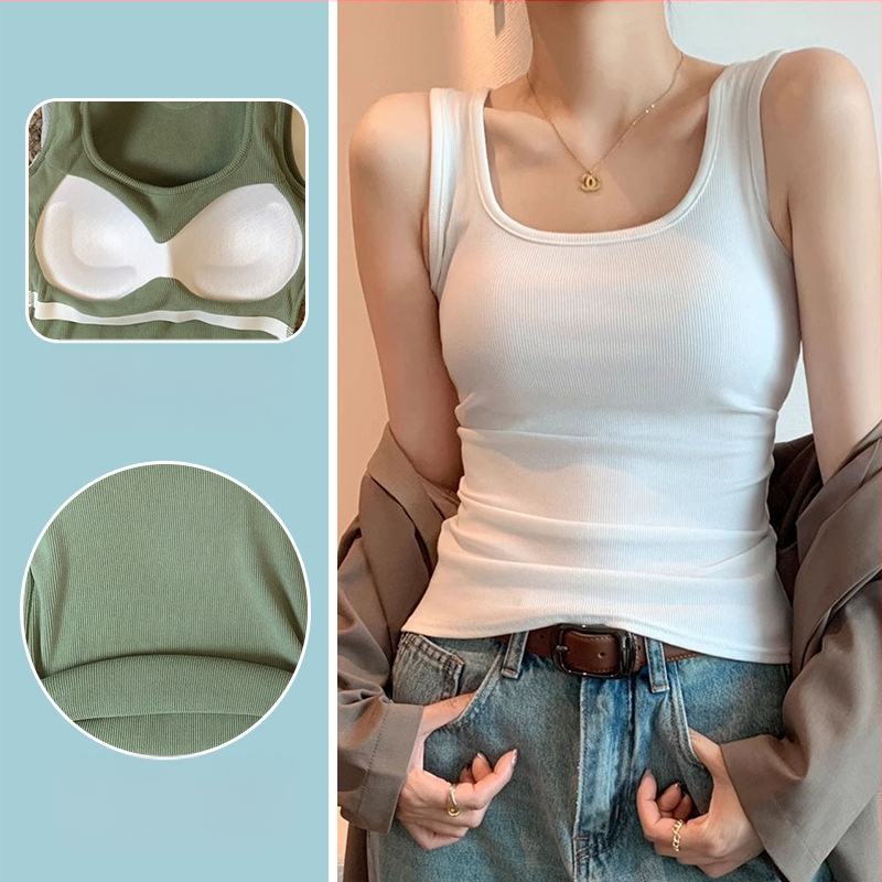 Uus naiste Camisole rinnapadjaga U-krae laia õlaga sisemine rõivas pealisriie kitsas, kitsa lõikega varrukateta pluus