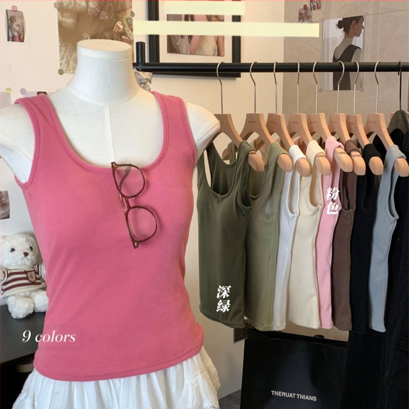 Uus naiste Camisole rinnapadjaga U-krae laia õlaga sisemine rõivas pealisriie kitsas, kitsa lõikega varrukateta pluus