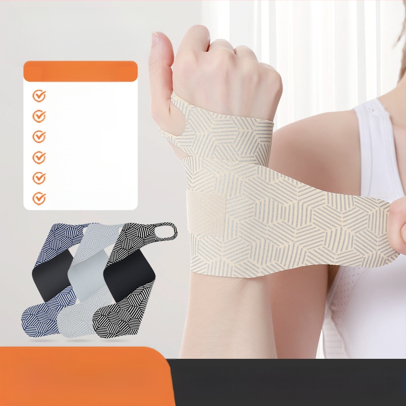 Plona vasarinė riešo apsauga nuo sausgyslių patempimo, skirta badmintono sportui, su įtempimo ir sąnario fiksavimo apsauga.