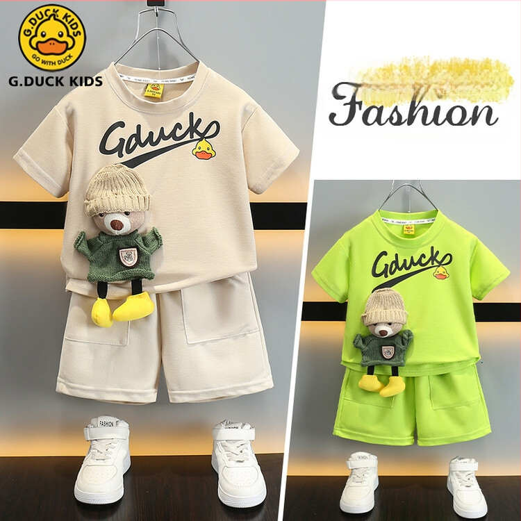 Costum de vară pentru băieți cu rățușcă galbenă, ursuleț, 2024, haine noi pentru copii, frumos, cu mânecă scurtă, casual, pentru copii, haine pentru bebeluși pentru băieți