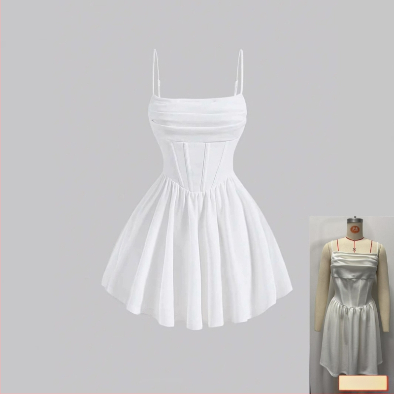 Rochie de vară nouă, sexy, cu fermoar, plisată, de culoare solidă, Amazon, transfrontalieră, Europa și Statele Unite