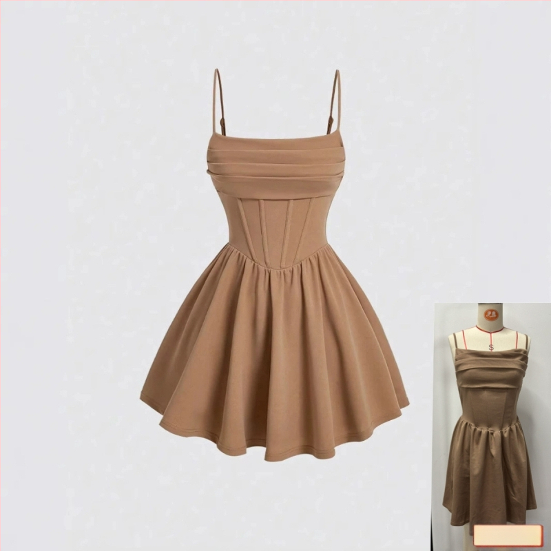 Rochie de vară nouă, sexy, cu fermoar, plisată, de culoare solidă, Amazon, transfrontalieră, Europa și Statele Unite