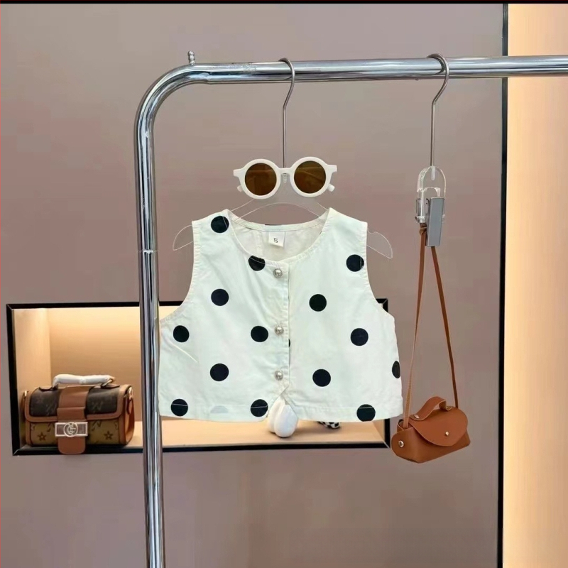 Fete 2025 vară stil coreean Polka Dot top și pantaloni scurți set din două piese pentru fete copii costum la modă fără mâneci cu buline