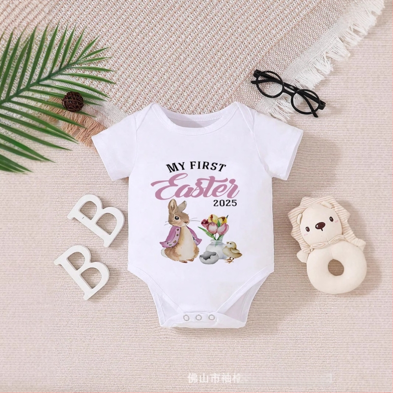 Prekogranična vanjska trgovina dječjom odjećom, uskrsnim slatkim crtanim kombinezonom kratkih rukava, festivalskom odjećom, dječjom odjećom u više boja