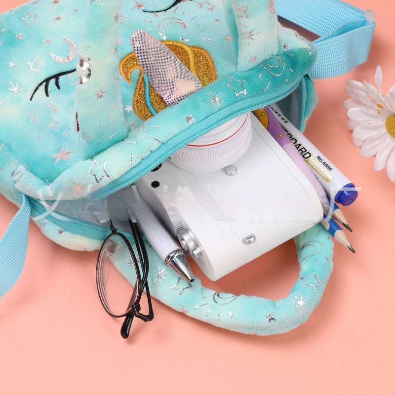 Modes jauka vienradža izšuvuma nejauša krāsaina batikota plīša mini rokassoma pārnēsājama divējāda lietojuma