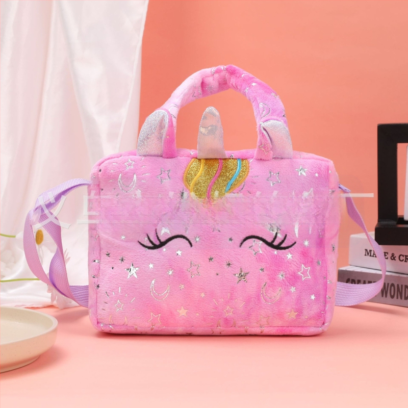 Modes jauka vienradža izšuvuma nejauša krāsaina batikota plīša mini rokassoma pārnēsājama divējāda lietojuma