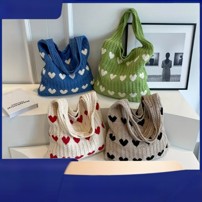 Dopamin Pletena Vuna Nova Ljubavna Torba za Rame Ležerna Torba Velikog Kapaciteta Torba za Kupovanje